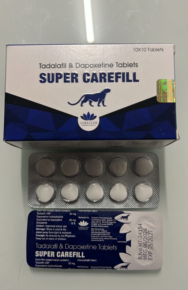 Super Carefill – Tadalafil 20 mg + Dapoxetina 60 mg | Caja 100 comprimidos